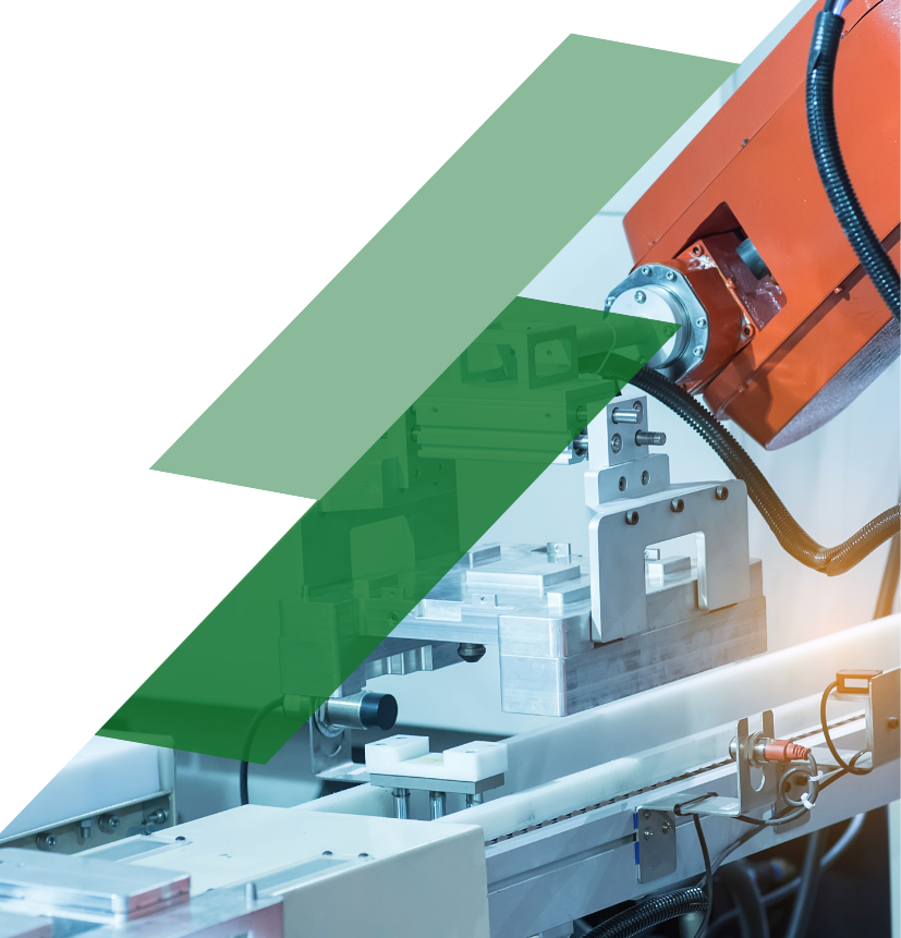 Industrial machine automation system with robotic arm and automated production equipment